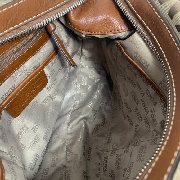 MICHAEL KORS Brookville MK Print Jacquard Leather Bowling Satchel Buckle Strap - Picture 10 of 13